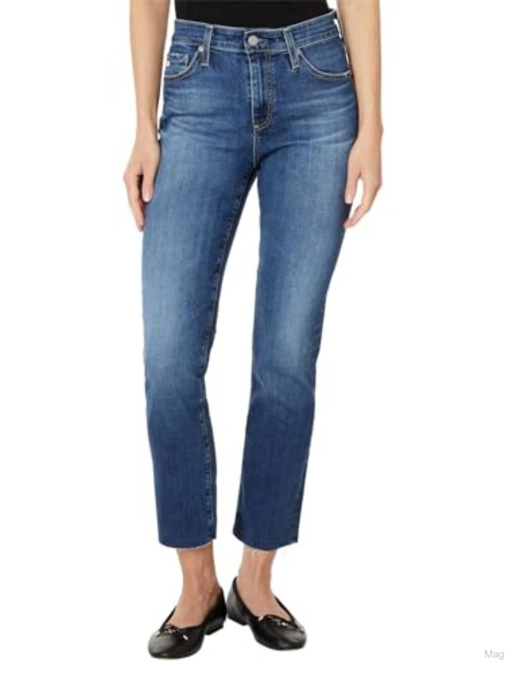 High Rise Slim Straight Crop Jeans Stretch Cotton Blend Casual